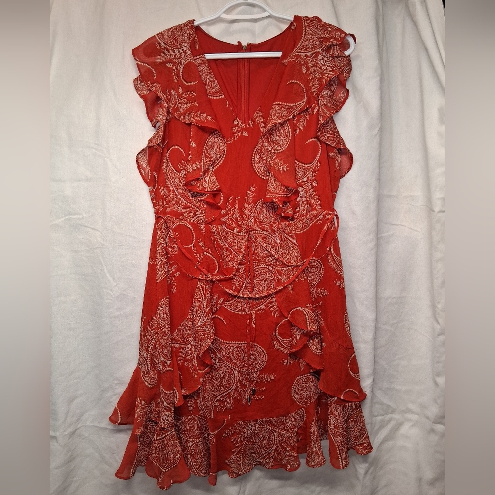 Tommy Hilfiger Red Paisley Ruffle Midi Dress